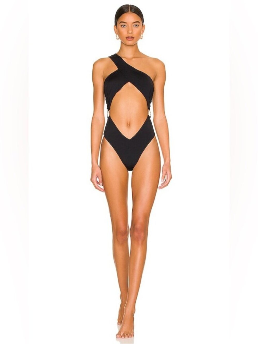 Weworewhat Asymmetrical Cross Over One Piece in Black